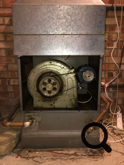 HI-VEE heat interface with front removed to show fan and motor