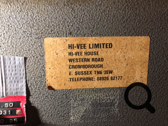 HI-VEE Limited address label on 1985 appliance